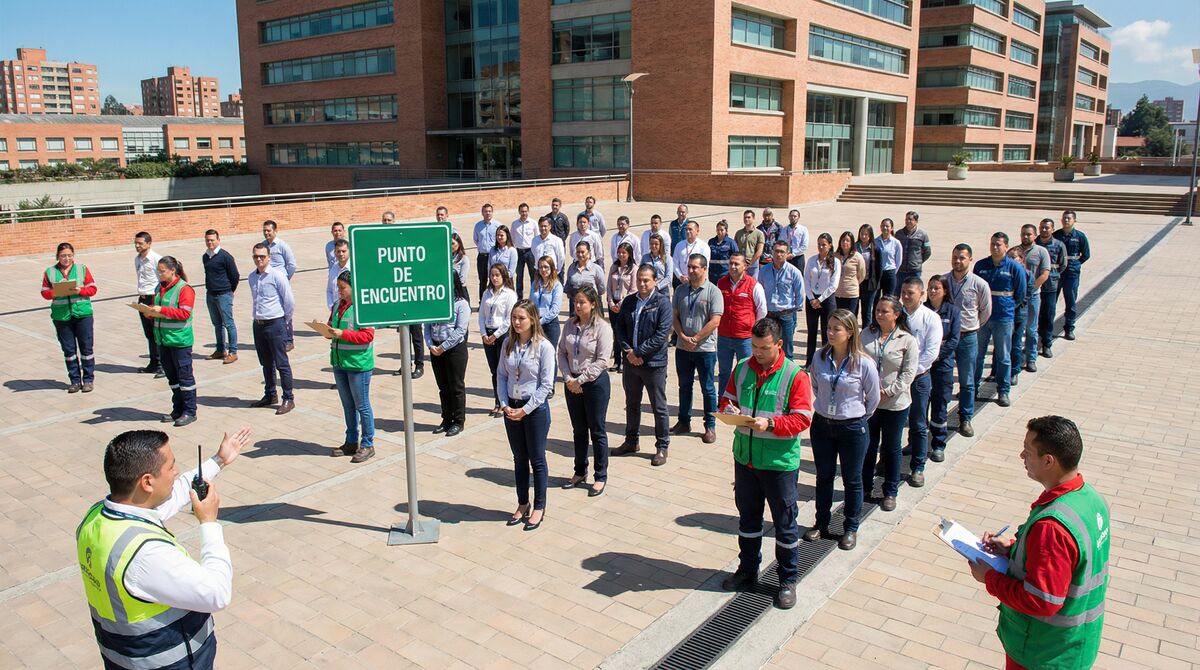 Equipo de emergencia realizando un simulacro de evacuación